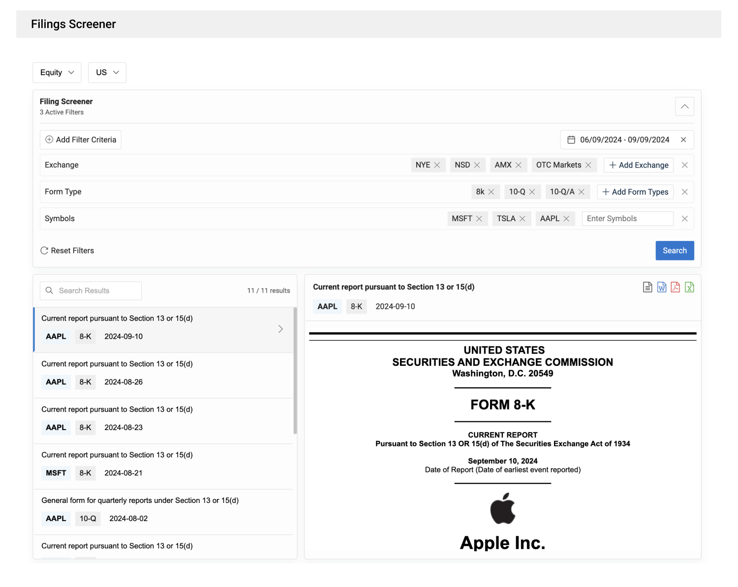 Filings Screener